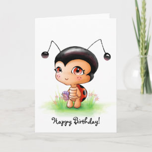 Carte d'anniversaire de petite fille Ladybug