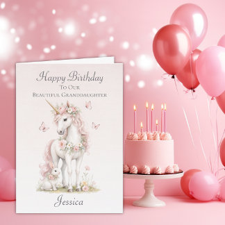 Carte d'anniversaire de petite-fille licorne aquar
