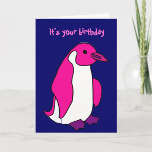 Carte d'anniversaire de Pingouin Rose