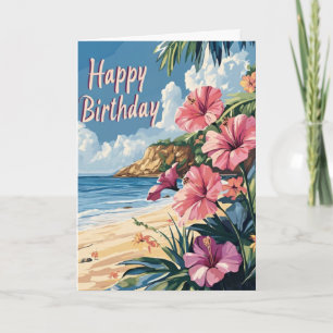 Carte d'anniversaire de plage tropicale