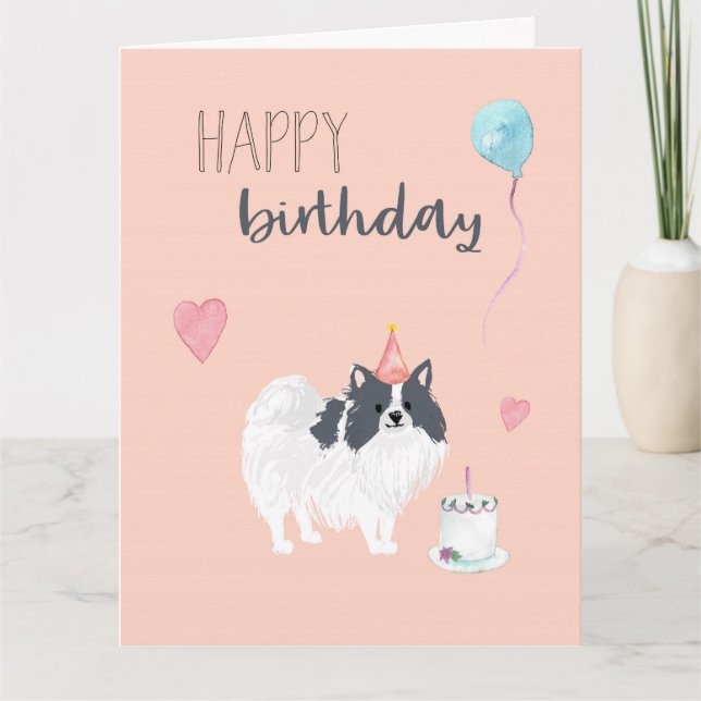 Carte d'anniversaire de Poméranie (noir et blanc) (Devant)