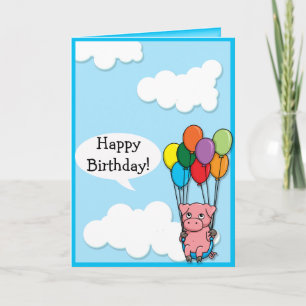 Carte d'anniversaire de porc de ballon de vol
