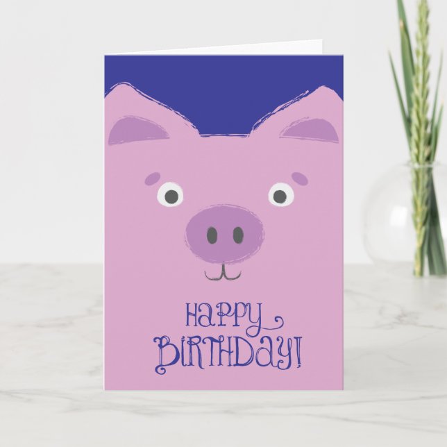 Carte d'anniversaire de porc mignon et pourpre (Devant)
