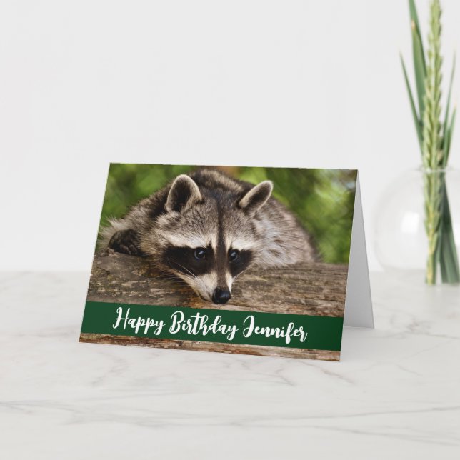 Carte d'anniversaire de Raton Laveur Mignon au rep (Devant)