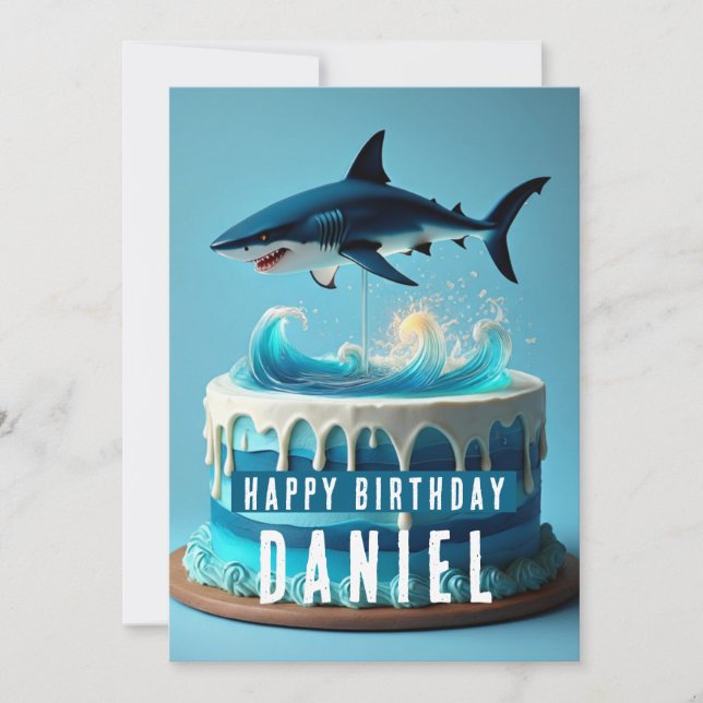 Carte d'anniversaire de requin - Ocean Waves Cake  (Devant)