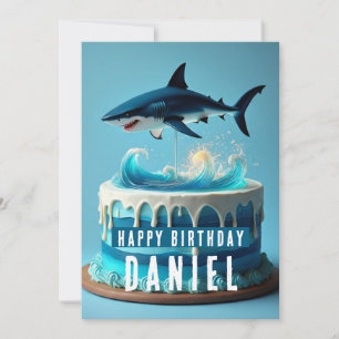 Carte d'anniversaire de requin - Ocean Waves Cake 