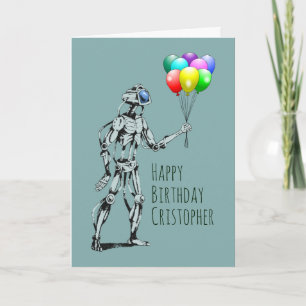 Carte d'anniversaire de robot avec ballons