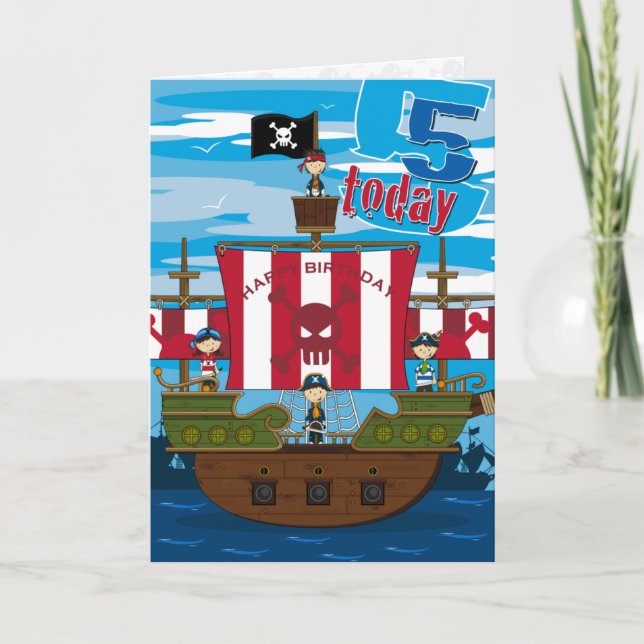 Carte d'anniversaire de scène de bateau de pirate (Devant)
