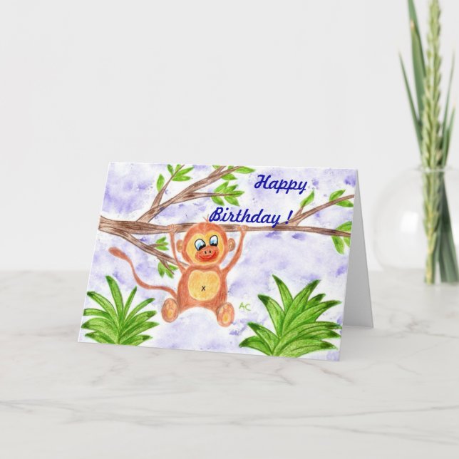 Carte d'anniversaire de singe de la Jungle (Devant)