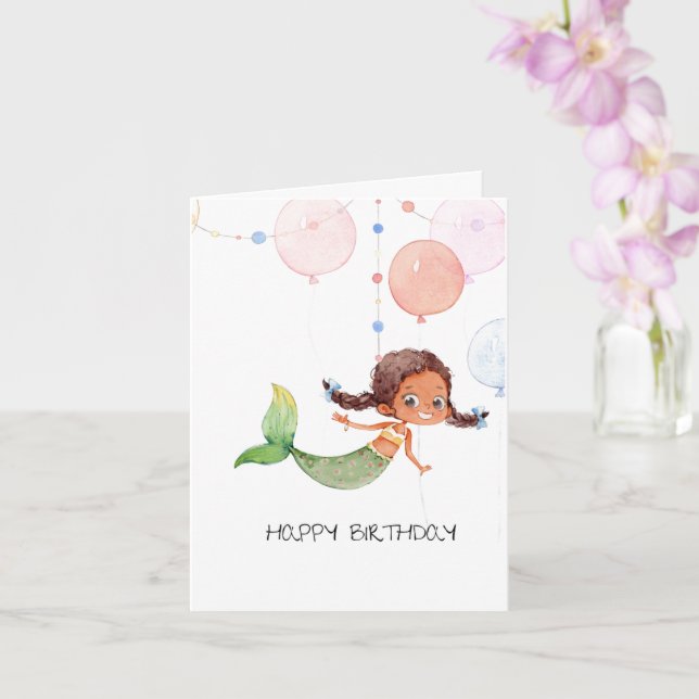 Carte d'anniversaire de sirène pour filles (Orchidée)