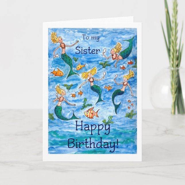 Carte d'anniversaire de sirènes pour une soeur (Devant)