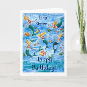 Carte d'anniversaire de sirènes pour une soeur