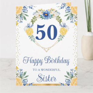 Carte d'anniversaire de sœur aux fleurs bleues et
