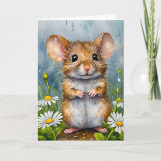 Carte d'anniversaire de souris avec des marguerite