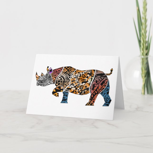 Carte d'anniversaire de style Batik Black Rhino (Devant)