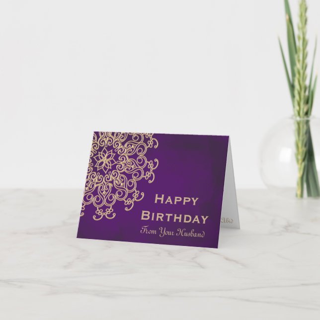 CARTE D'ANNIVERSAIRE DE STYLE INDIEN PURPLE ET OR (Devant)