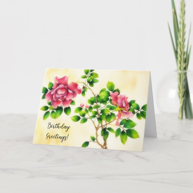 Carte d'anniversaire de style vintage Rose (Devant)