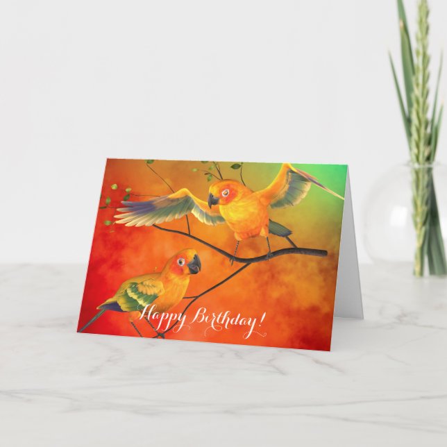 Carte d'anniversaire de Sun Conures de perroquets (Devant)
