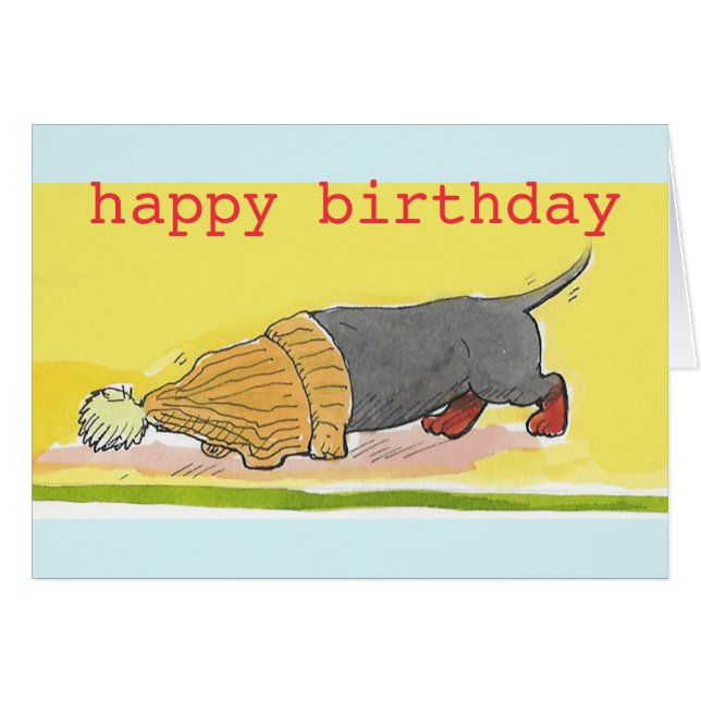 Carte d'anniversaire de teckel (Devant horizontal)