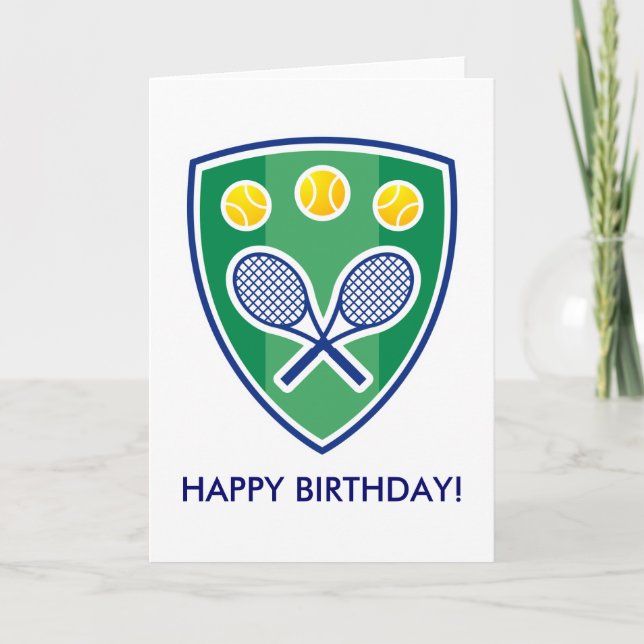 Carte d'anniversaire de tennis avec badge en raque (Devant)