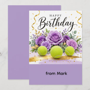 Carte d'anniversaire de tennis avec raquette et fl