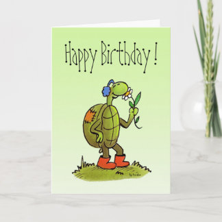 carte d'anniversaire de tortue et de fleur