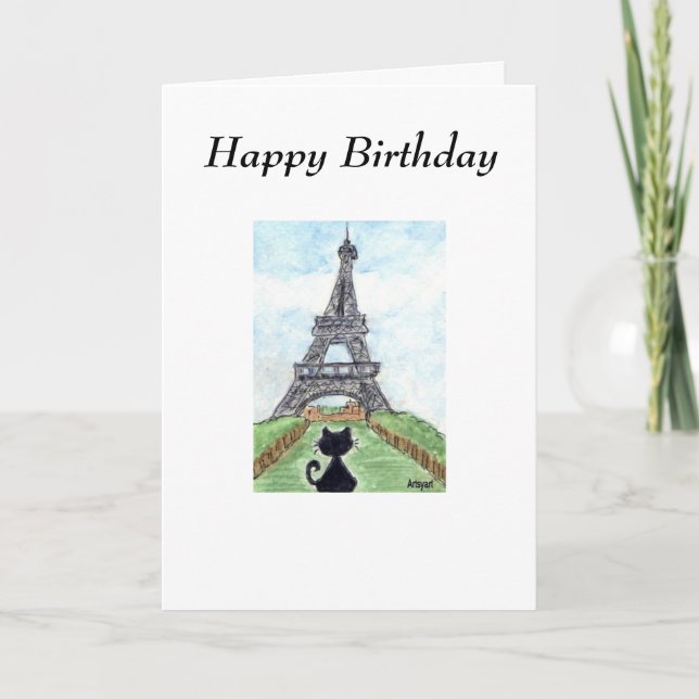 CARTE D'ANNIVERSAIRE DE TOUR EIFFEL DE CAT NOIR (Devant)