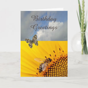 Carte d'anniversaire de tournesol et papillon