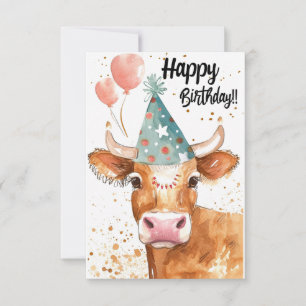 Carte d'anniversaire de vache amusante