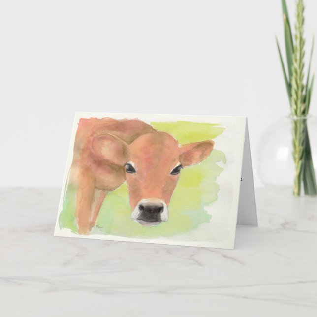 Carte d'anniversaire de vache aquarelle (Devant)