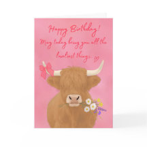 Carte d'anniversaire de vache des Highlands mignon