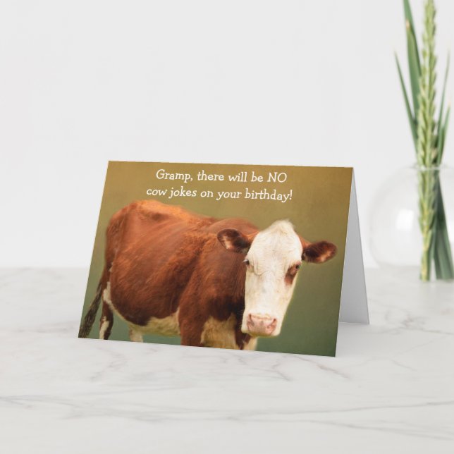 Carte d'anniversaire de vache drôle pour grand-pèr (Devant)