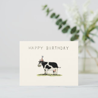 Carte d'anniversaire de vache mignonne