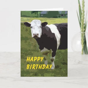 Carte d'anniversaire de vache noire et blanche