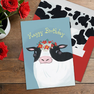 Carte d'anniversaire de vache Vache laitière et fl