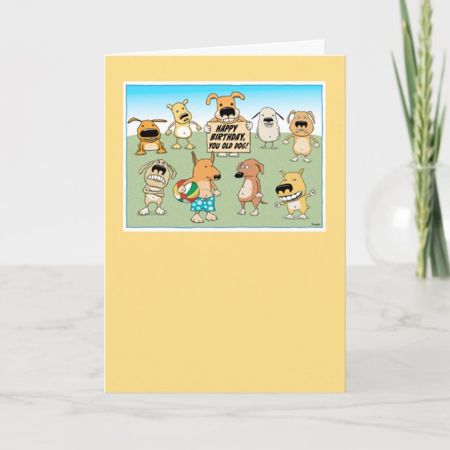 Carte d'anniversaire de vieux chien mignonne et dr (Devant)