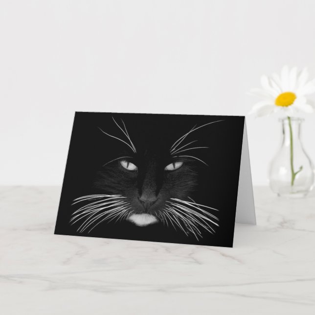 Carte d'anniversaire de visage de chat noir (Petite plante)