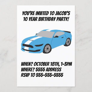 Carte d'anniversaire de voiture bleue garçons/homm