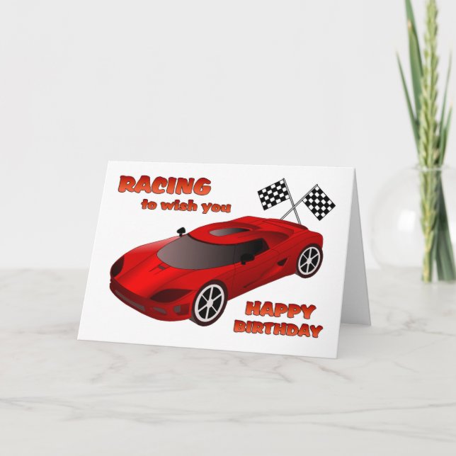 Carte d'anniversaire de voiture de course (Devant)