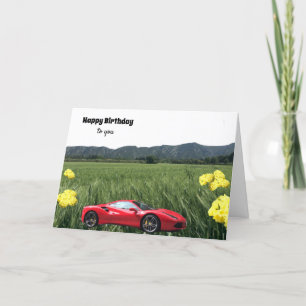 Carte d'anniversaire de voiture rouge vif