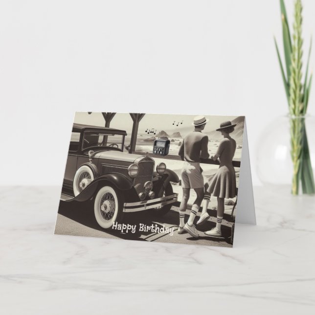 Carte d'anniversaire de voyage en voiture de style (Devant)