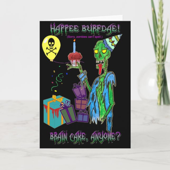 carte d'anniversaire de zombi (blanc) (Devant)