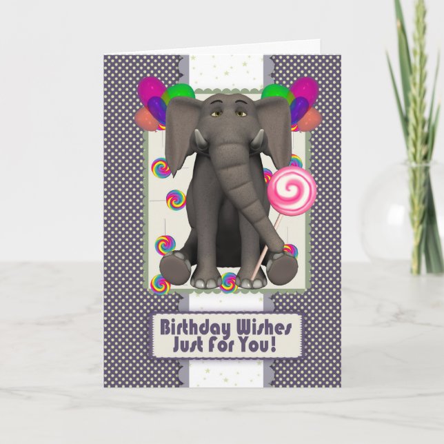 carte d'anniversaire d'éléphant mignon, avec bonbo (Devant)