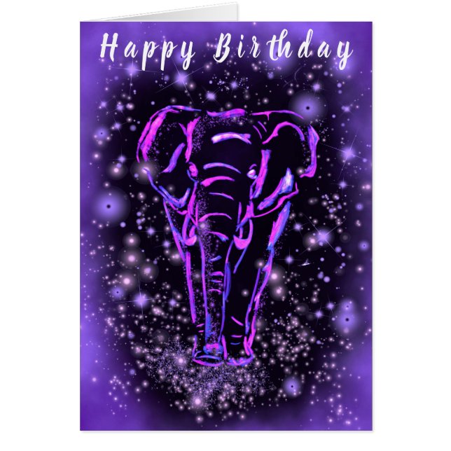 Carte d'anniversaire d'éléphant rose pourpre (Devant)
