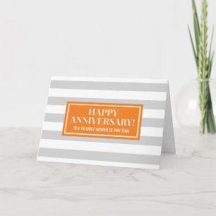 Carte d'anniversaire d'employé Orange Grey Stripes