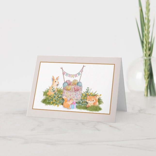 Carte d'anniversaire des animaux des bois (Devant)