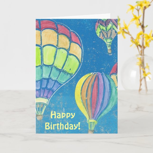 Carte d'anniversaire des ballons à air chaud (Fleur jaune)