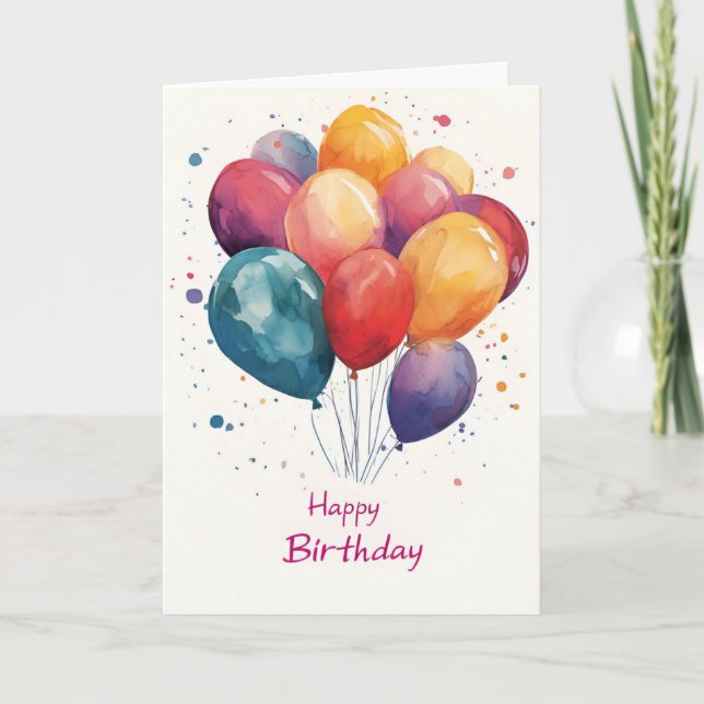 Carte d'anniversaire des ballons d'aquarelle simpl (Devant)