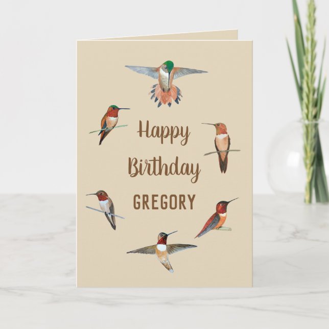 Carte d'anniversaire des colibris roux personnalis (Devant)