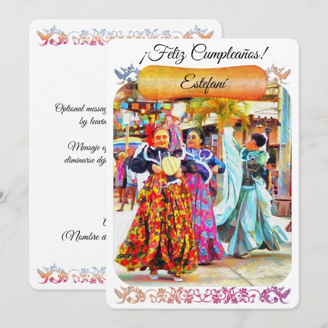Carte d'anniversaire des danseurs mexicains du Fes (Devant / Derrière)